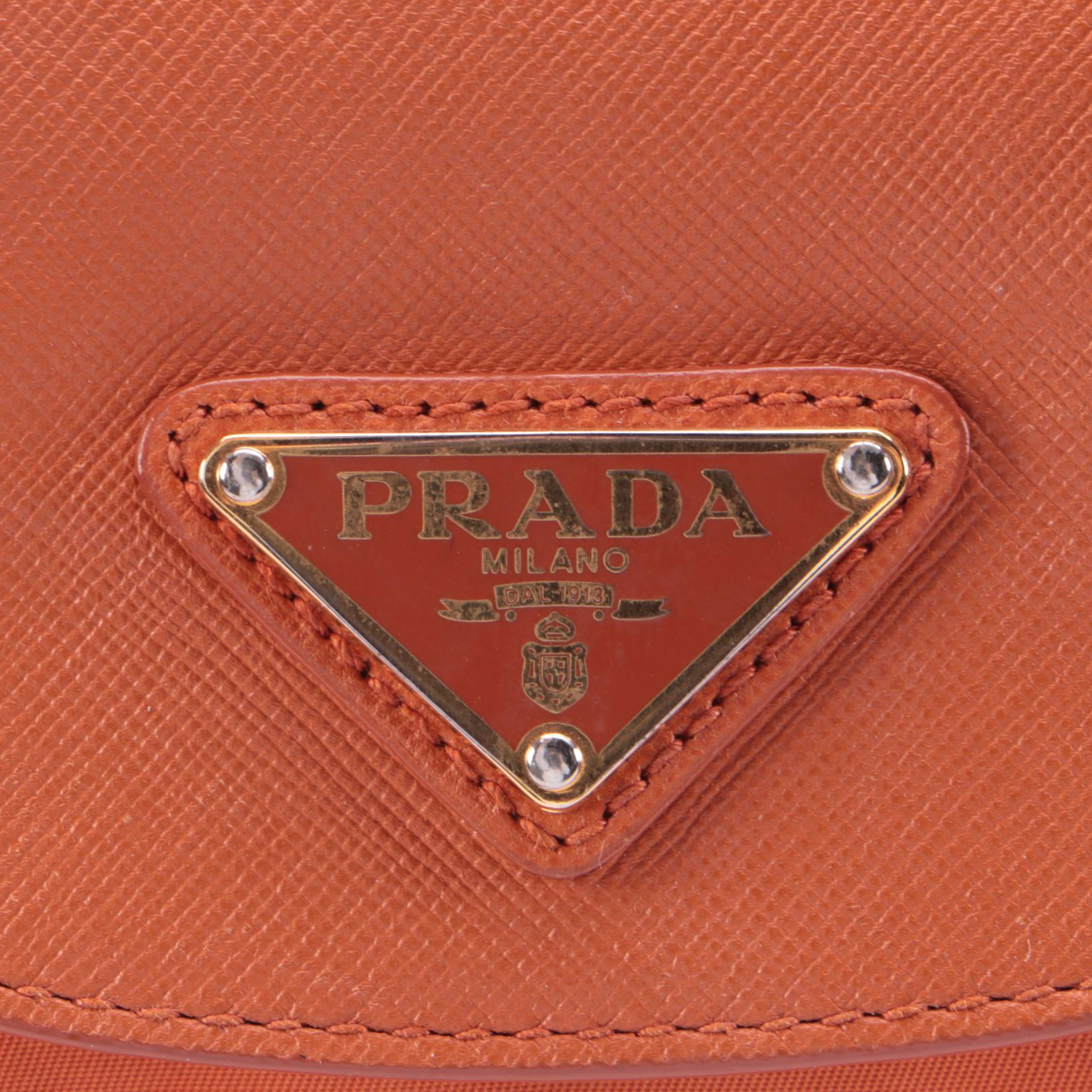 Prada Tessuto Convertible Tote in Orange Nylon and Saffiano Leather Trim