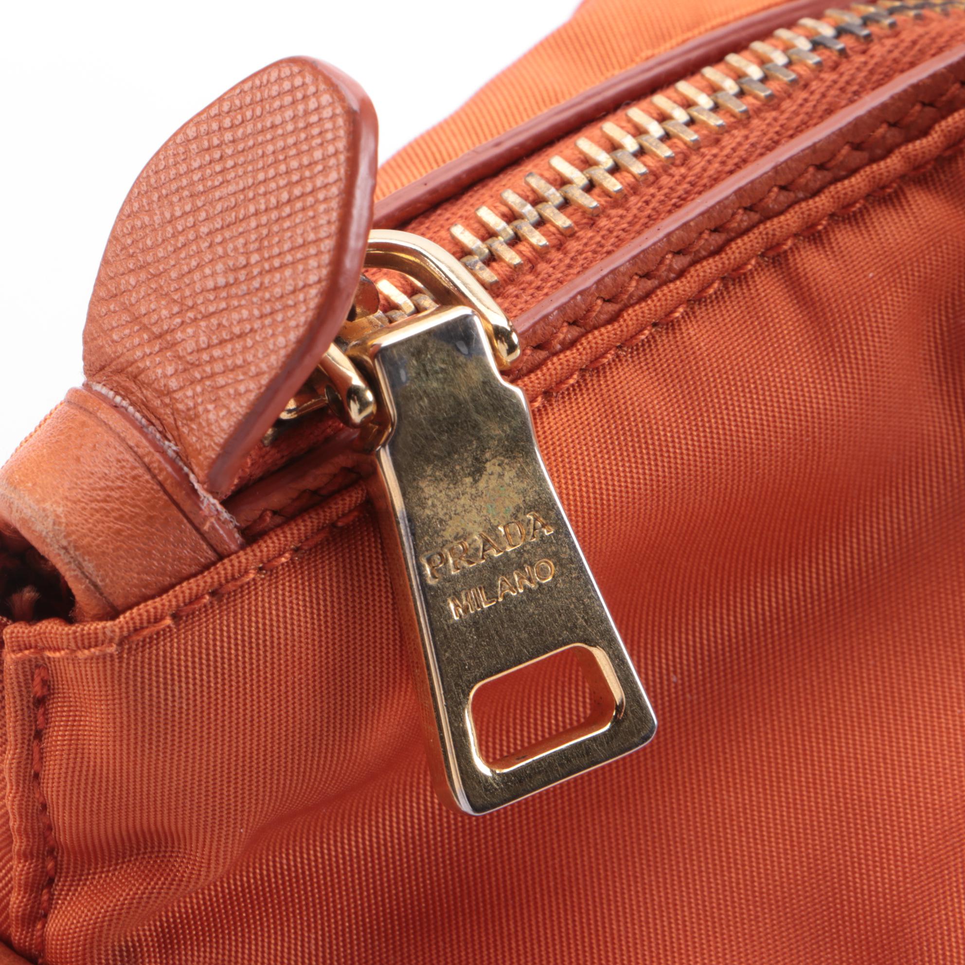 Prada Tessuto Convertible Tote in Orange Nylon and Saffiano Leather Trim