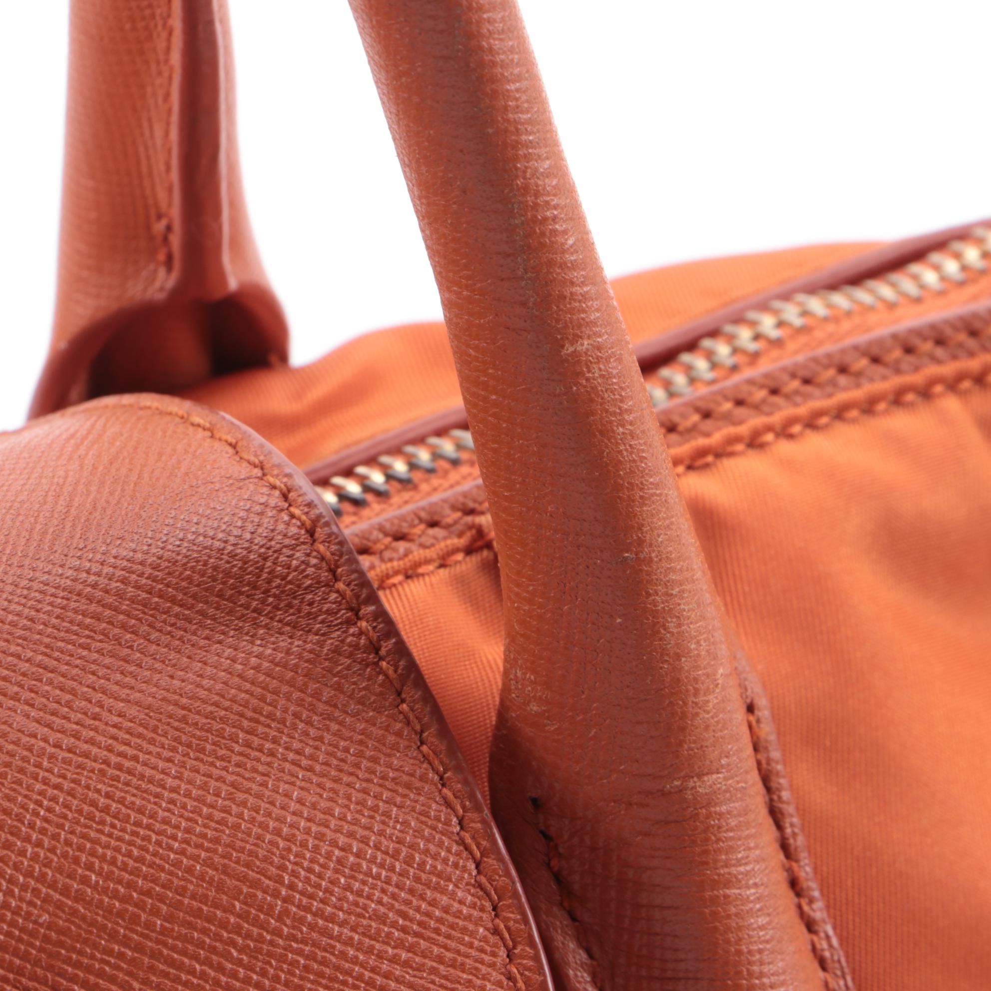 Prada Tessuto Convertible Tote in Orange Nylon and Saffiano Leather Trim