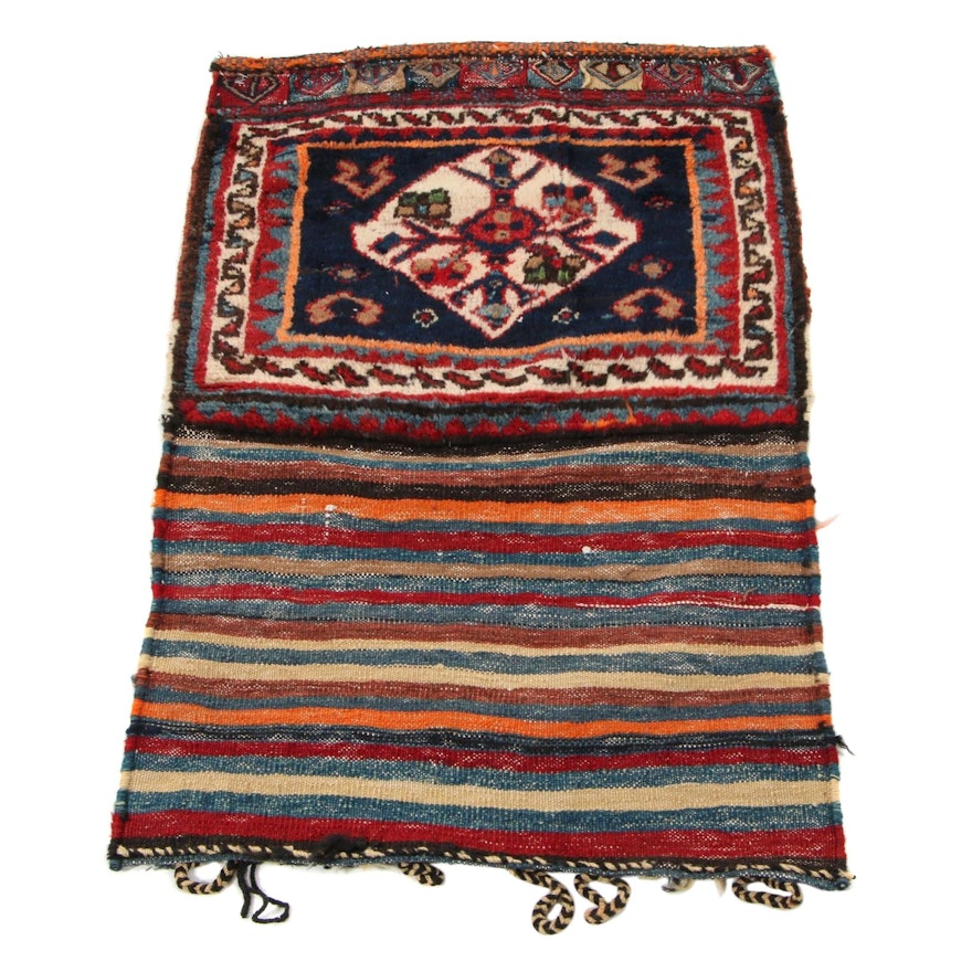1'11 x 2'11 Handwoven and Knotted Persian Kurdish Storage Bag, 1940s