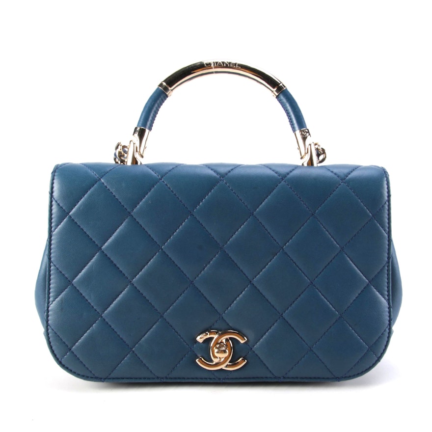 Chanel Carry Chic Two-Way Flap Bag in Blue Quilted Lambskin