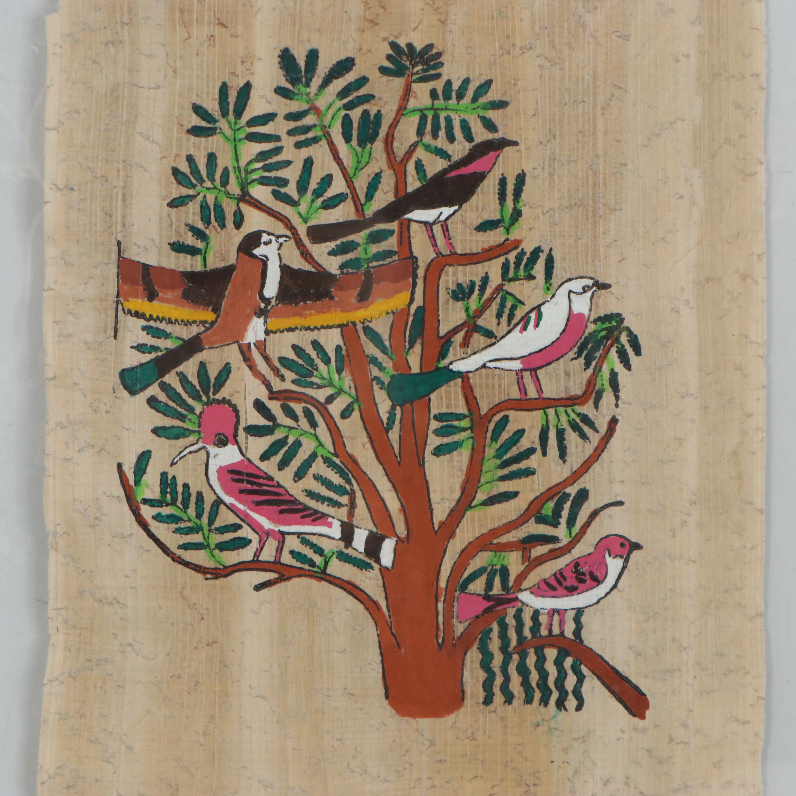 Kathy Hall Woodblocks and Mexican Folk Art Gouache Painting, Late 20th Century