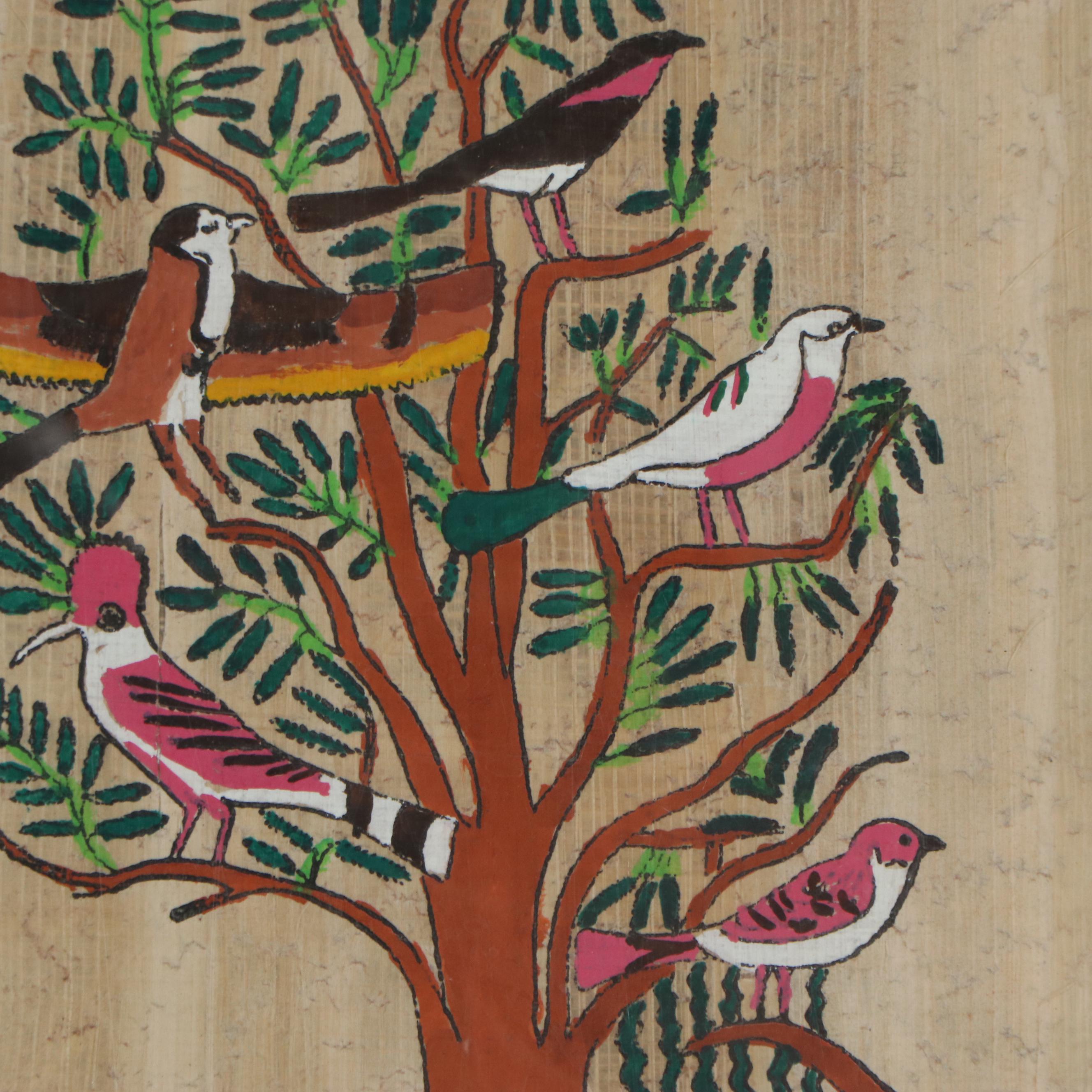 Kathy Hall Woodblocks and Mexican Folk Art Gouache Painting, Late 20th Century