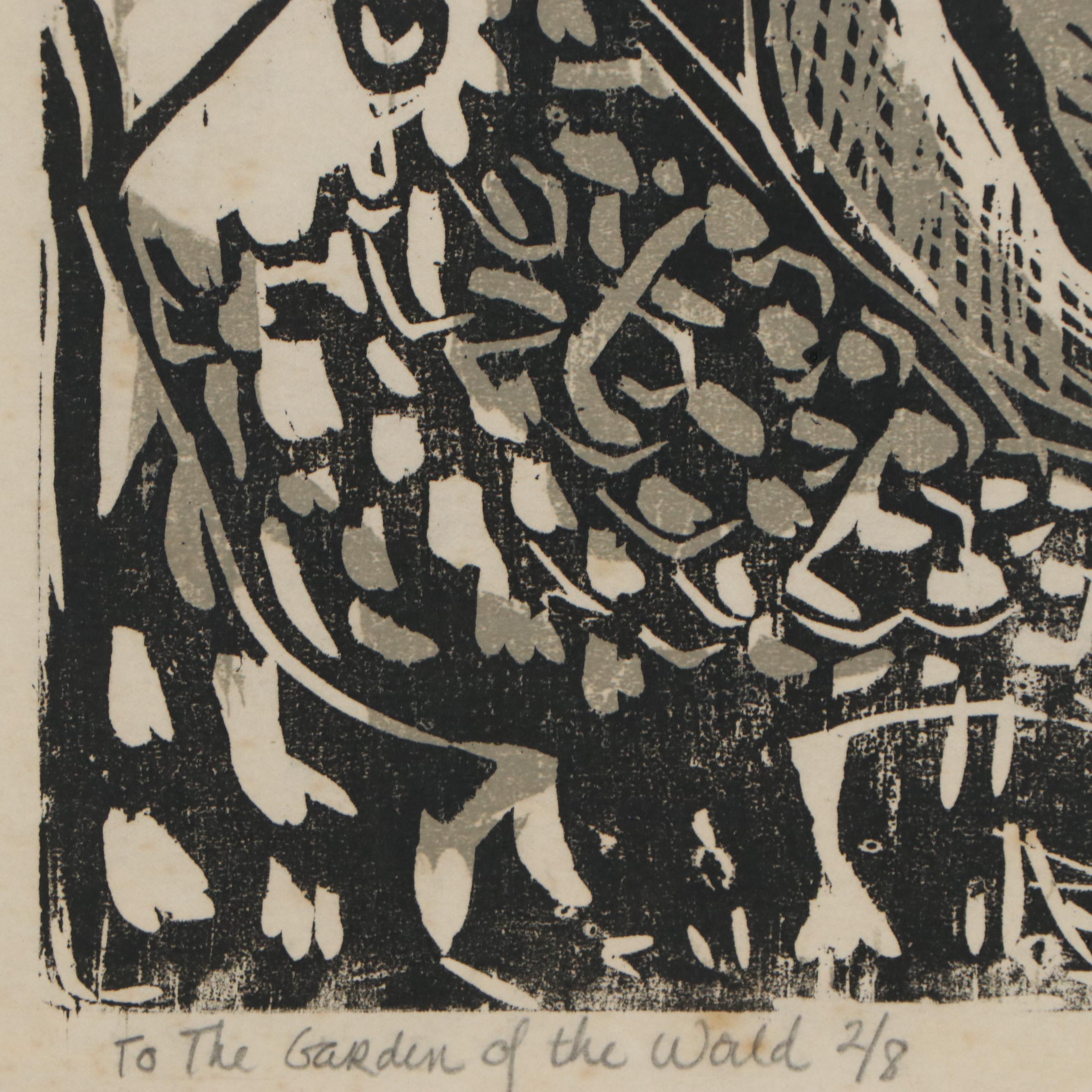 Kathy Hall Woodblocks and Mexican Folk Art Gouache Painting, Late 20th Century