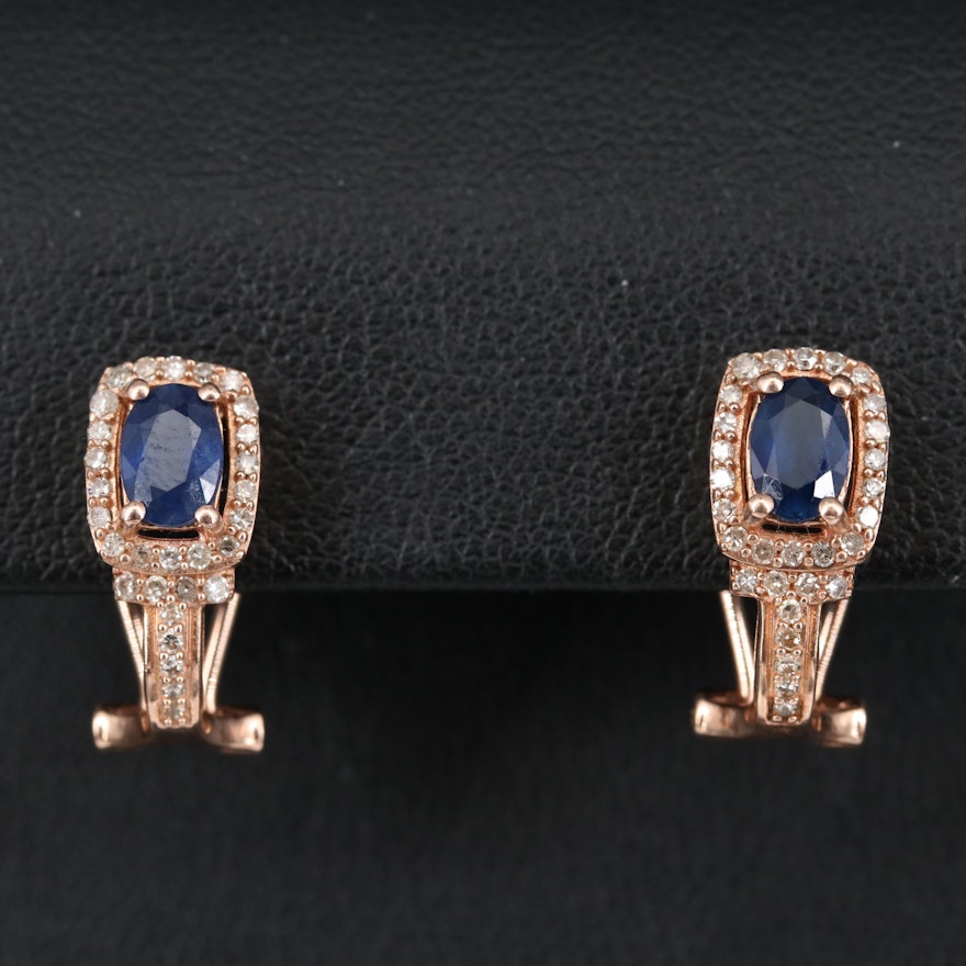 14K Sapphire and Diamond J Hoop Earrings