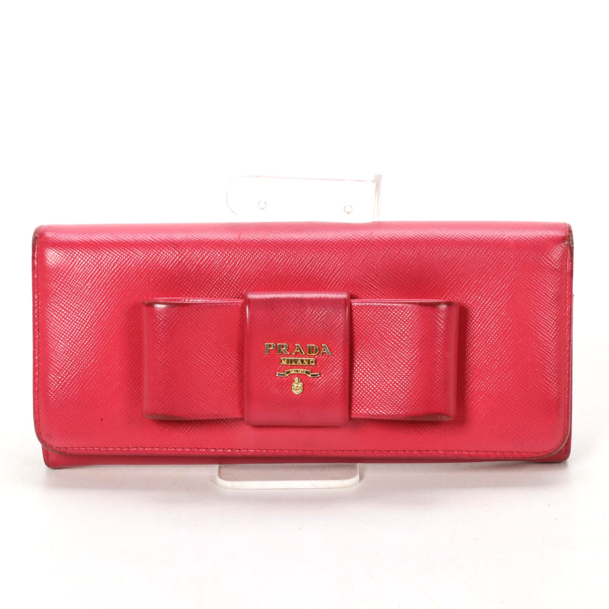 Prada Fiocco Bow Wallet in Pink Saffiano Leather