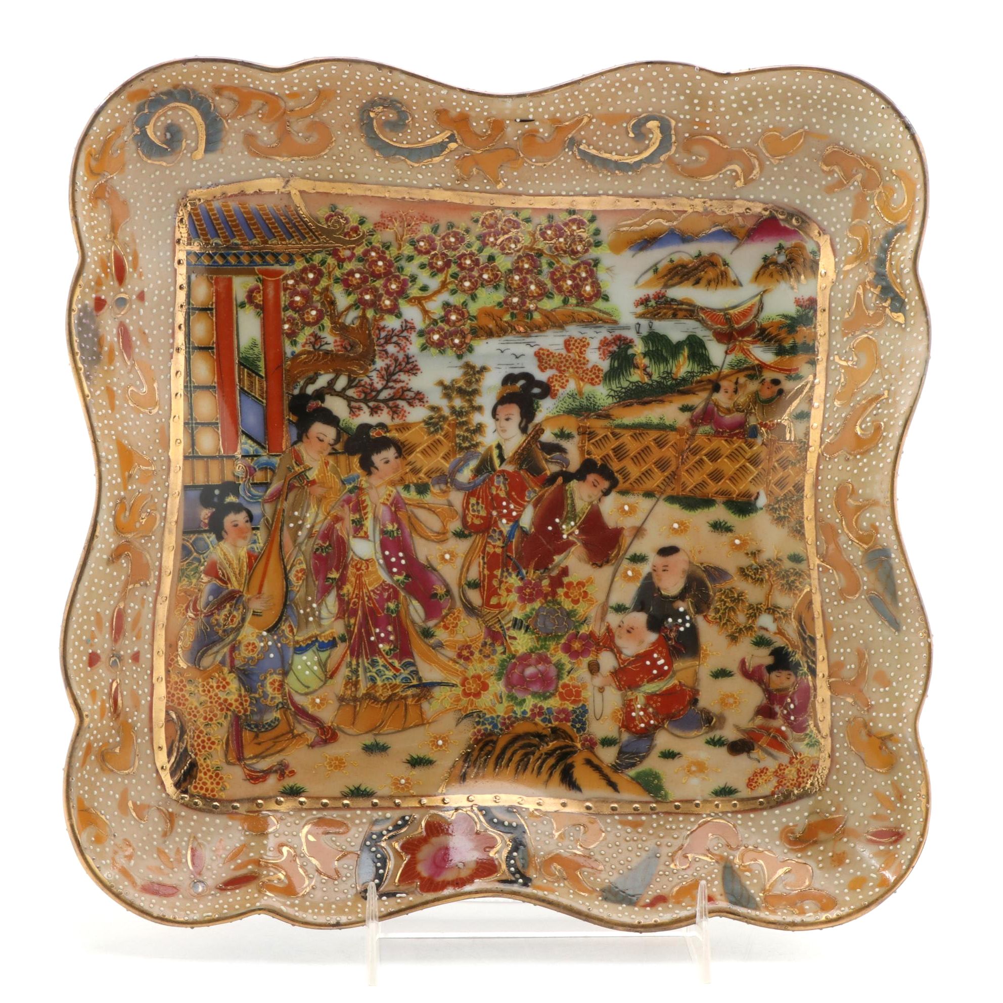 Japanese Royal Satsuma Porcelain Low Bowl with Gilt Moriage Accents