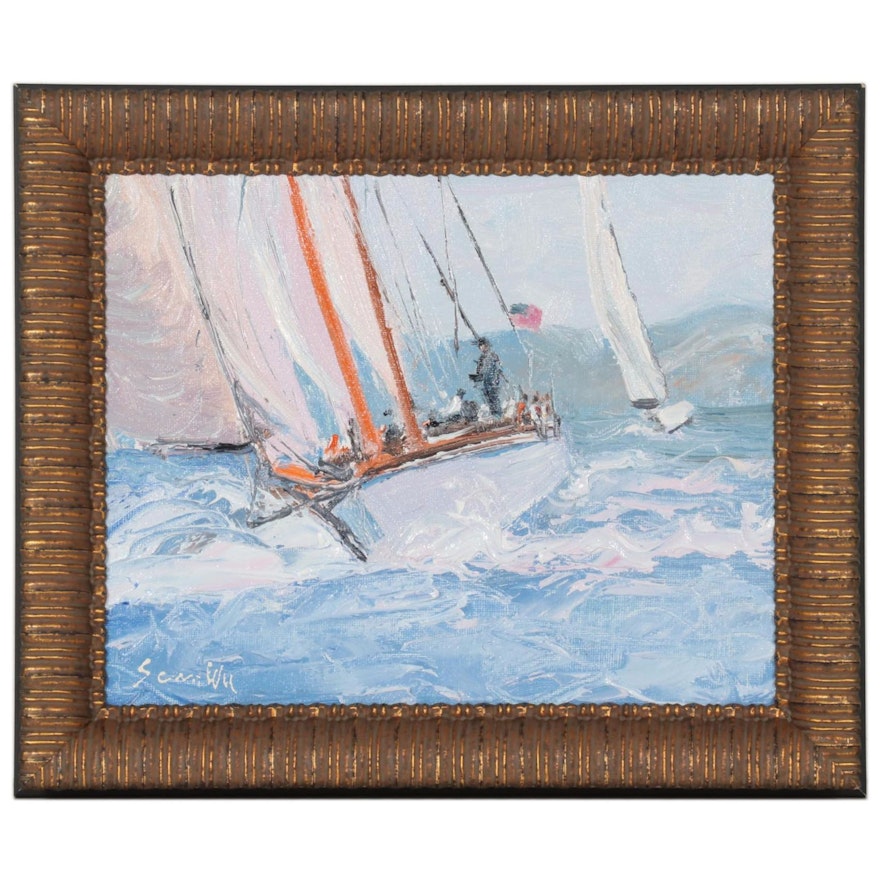 Sean Wu Oil Painting of Boating Scene, 2021