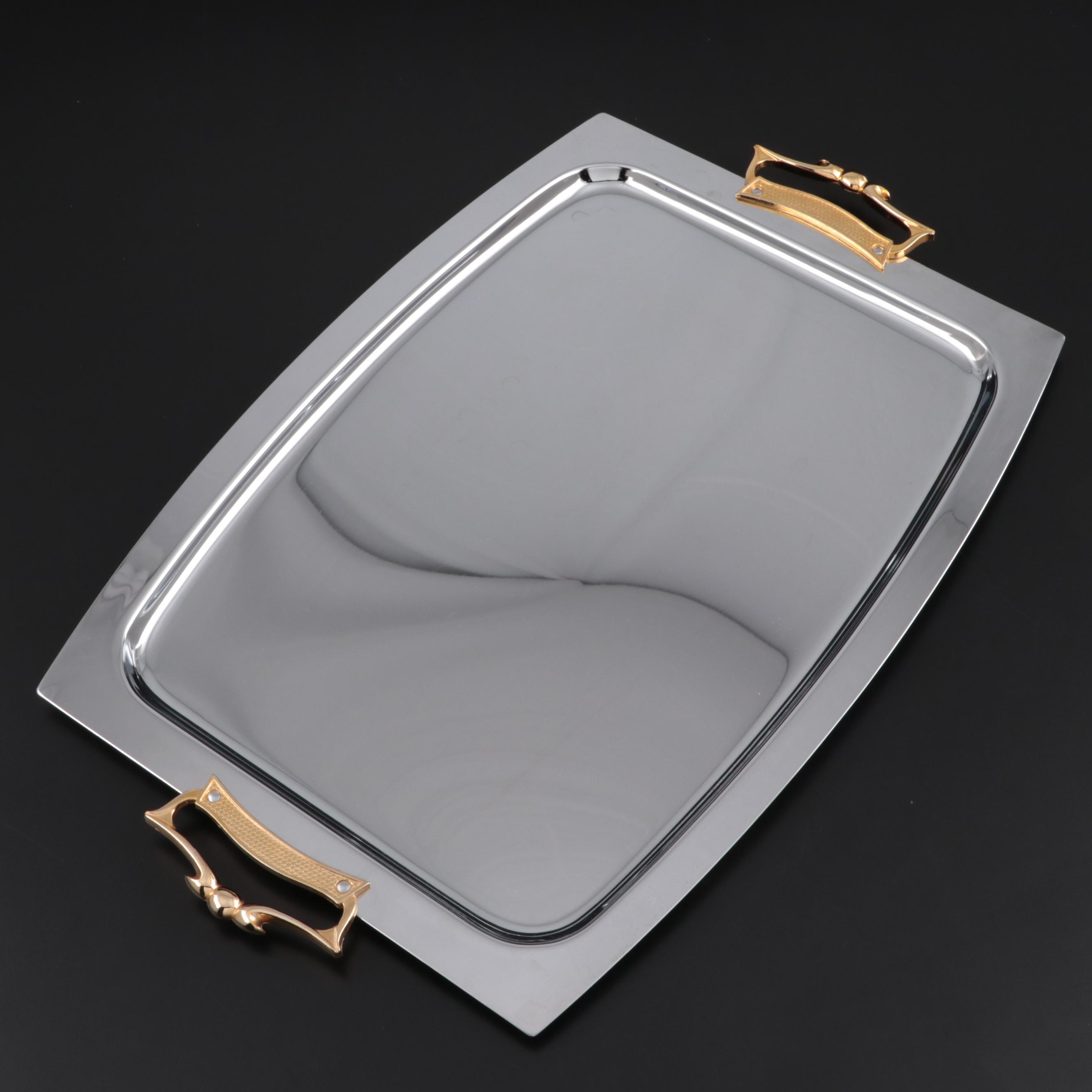 Kromex Holiday Giftware Chrome Handled Serving Tray, Mid-20th C.