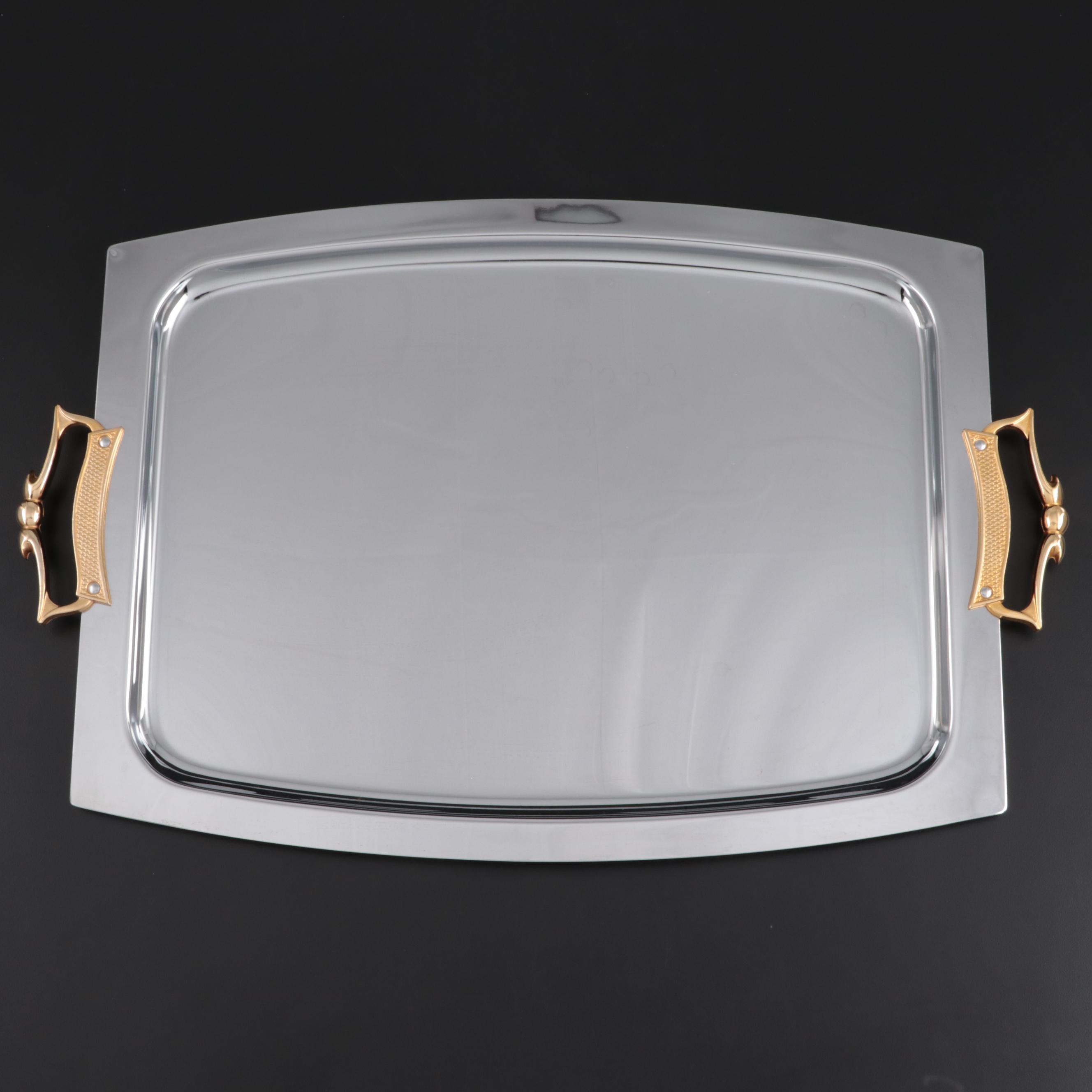 Kromex Holiday Giftware Chrome Handled Serving Tray, Mid-20th C.