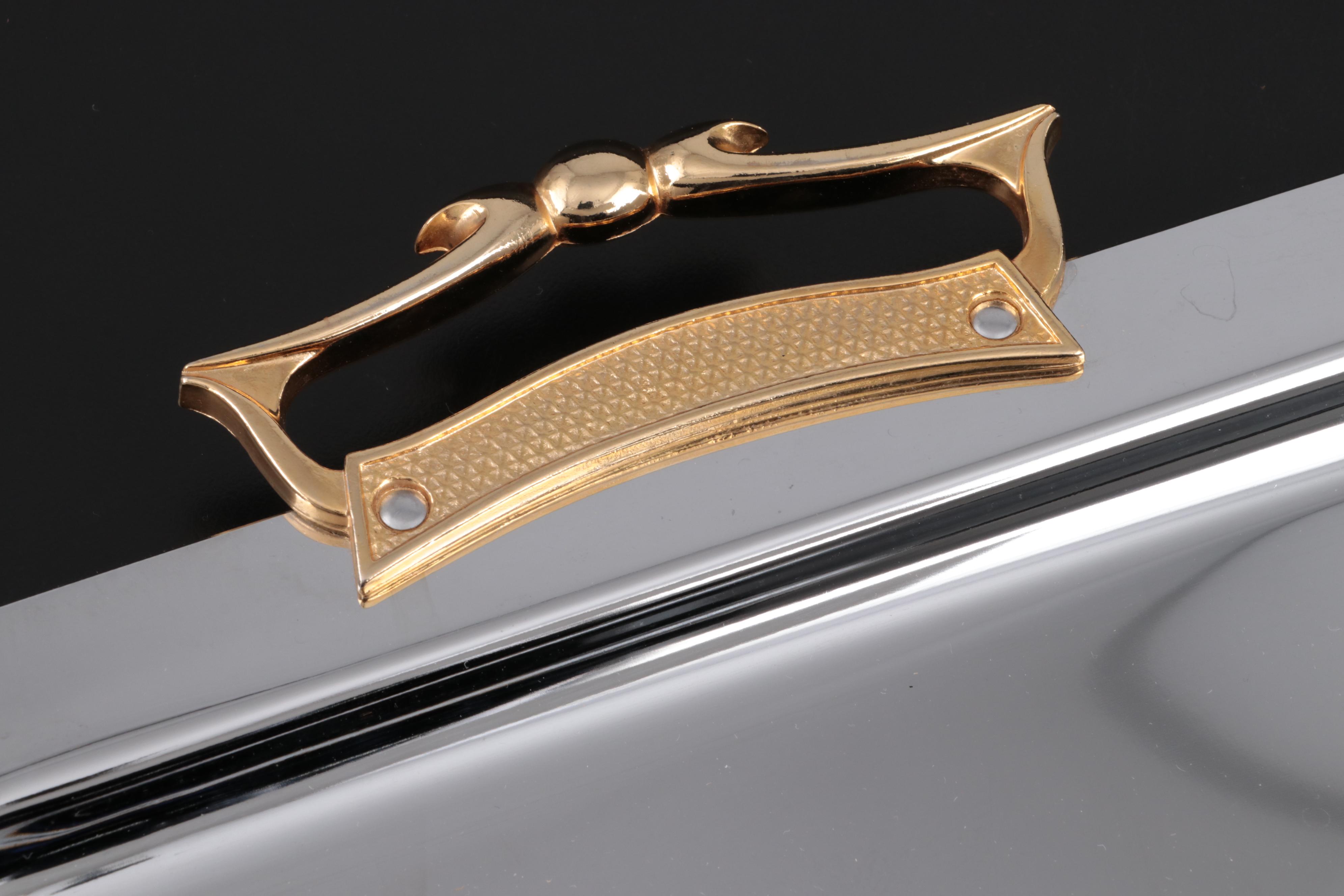 Kromex Holiday Giftware Chrome Handled Serving Tray, Mid-20th C.