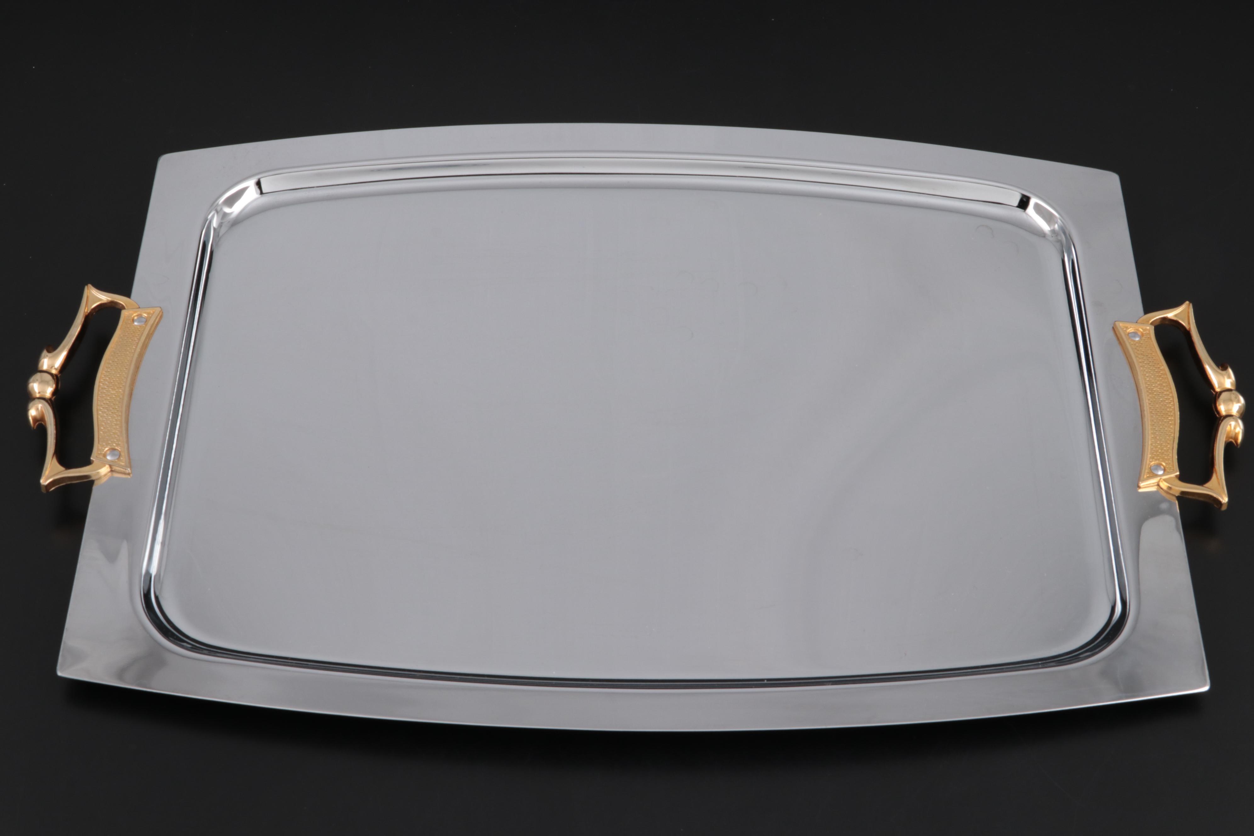 Kromex Holiday Giftware Chrome Handled Serving Tray, Mid-20th C.