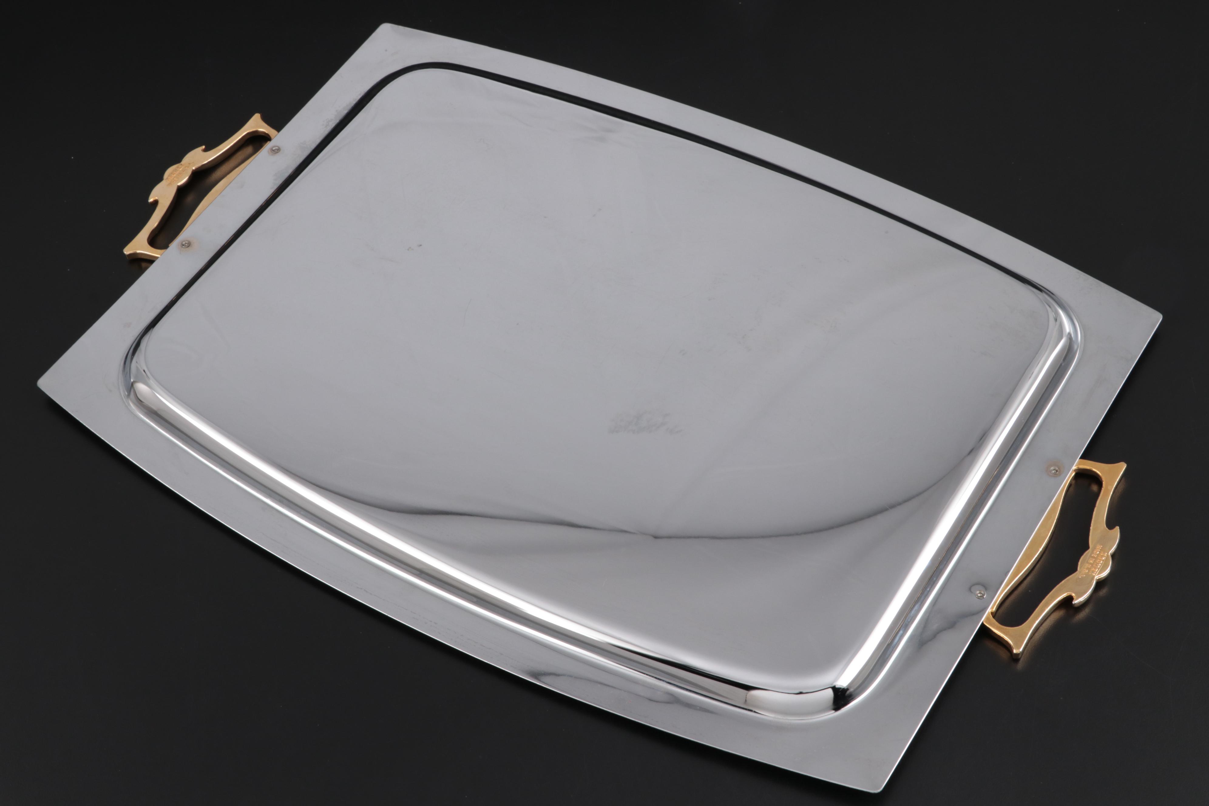 Kromex Holiday Giftware Chrome Handled Serving Tray, Mid-20th C.