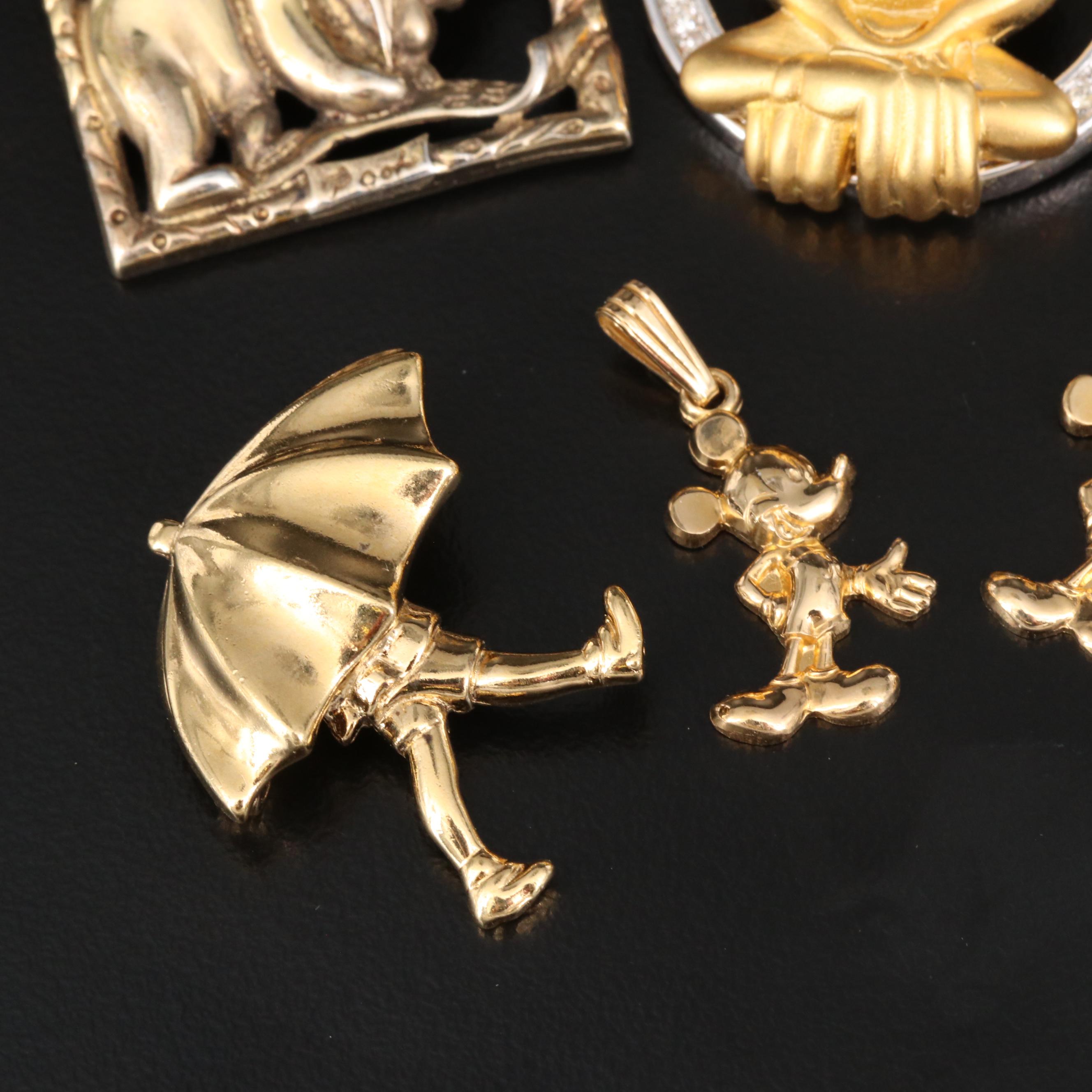 Walt Disney Company Pins and Pendants Featuring Winnie the Pooh and Mickey Mouse