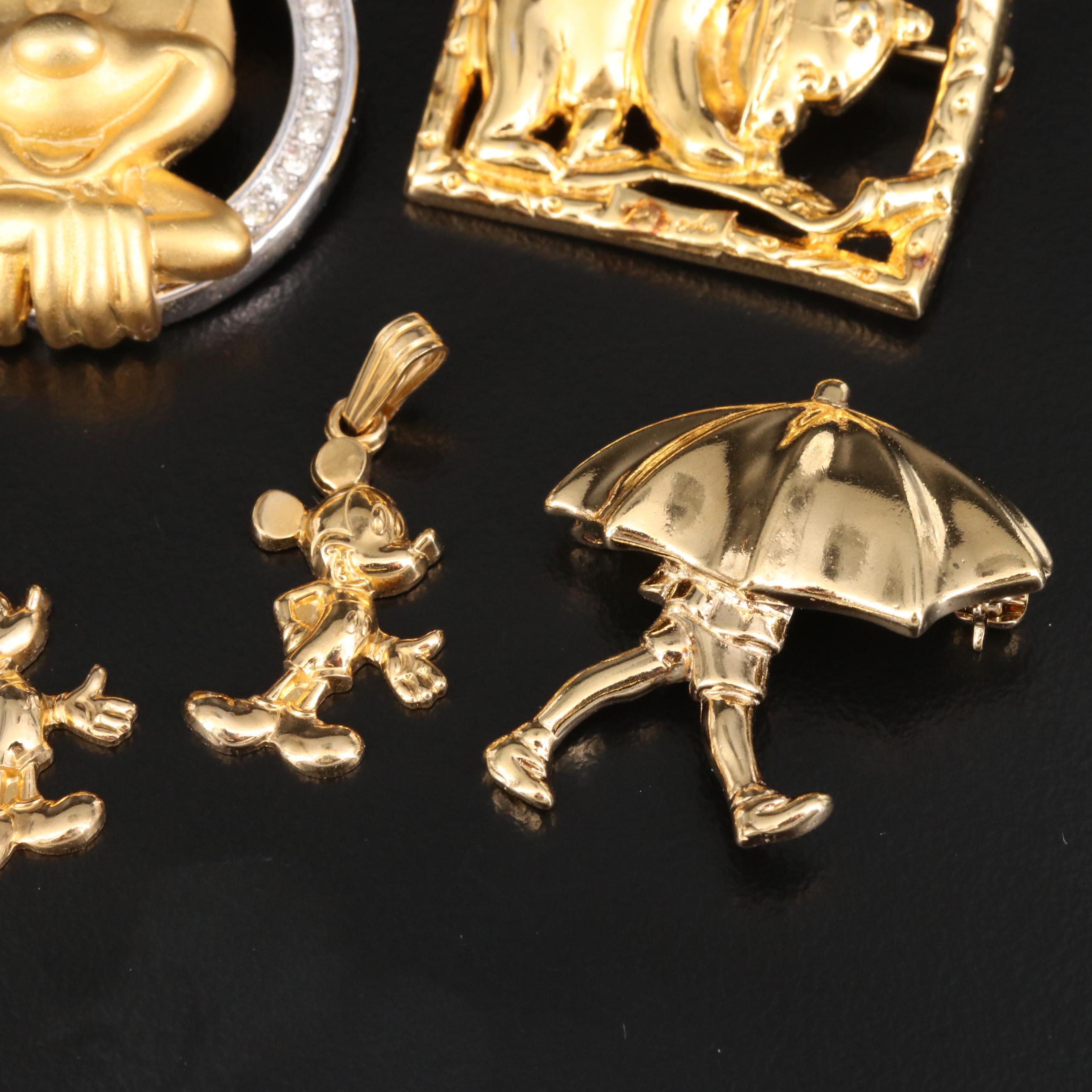 Walt Disney Company Pins and Pendants Featuring Winnie the Pooh and Mickey Mouse