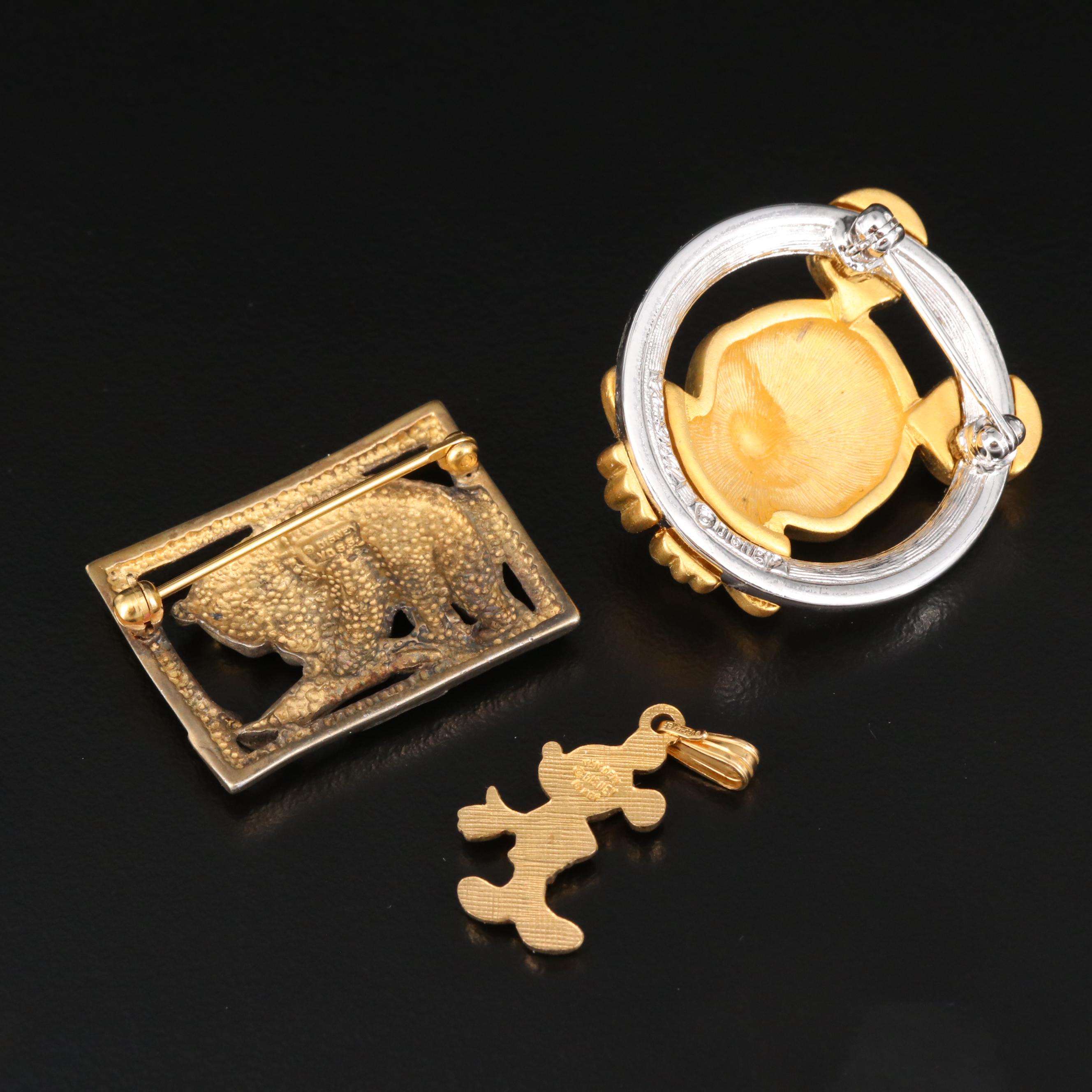 Walt Disney Company Pins and Pendants Featuring Winnie the Pooh and Mickey Mouse