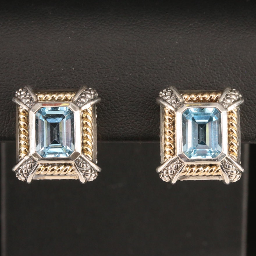 Sterling Topaz Square Earrings with 18K Accents