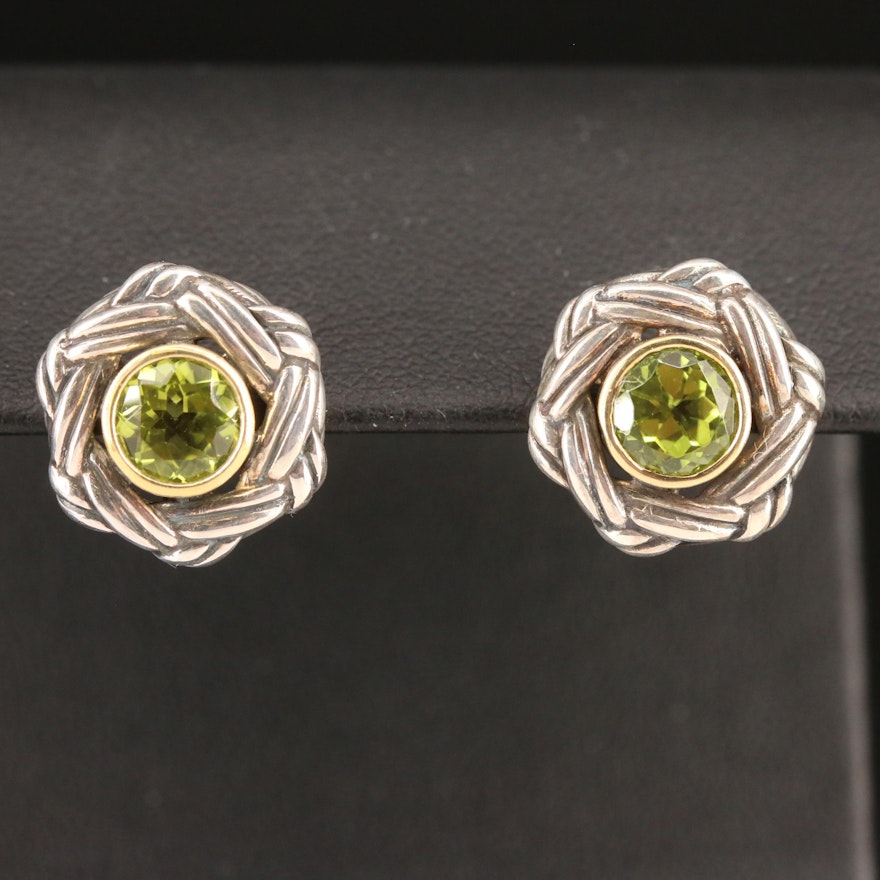 Sterling Knotted Peridot Earrings with 18K Accents