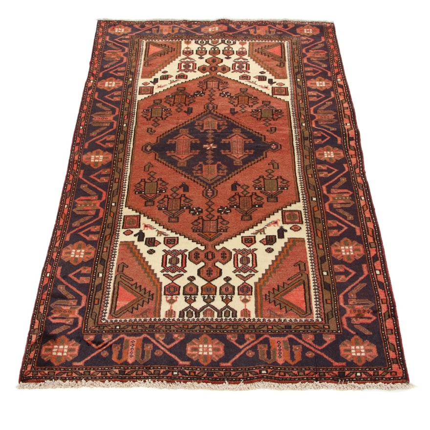 4'1 x 6'8 Hand-Knotted Persian Zanjan Area Rug, 1990s