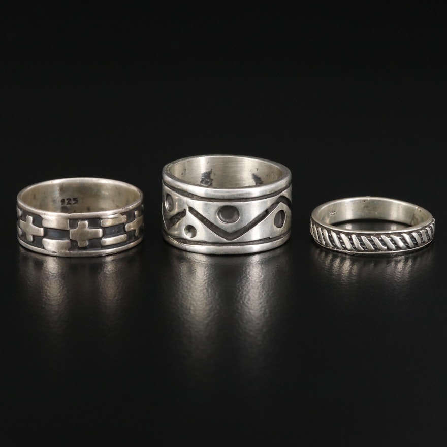 Sterling Cross and Geometric Bands Featuring Taxco
