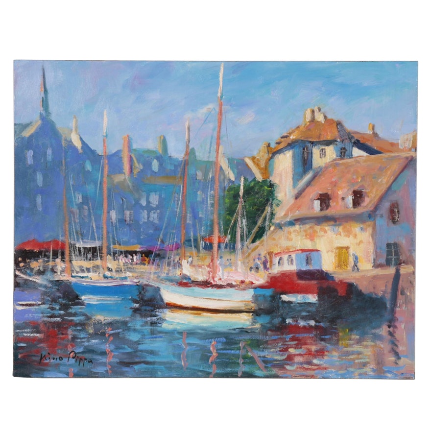 Nino Pippa Oil Painting "Normandy - Honfleur Old Harbor," 2017