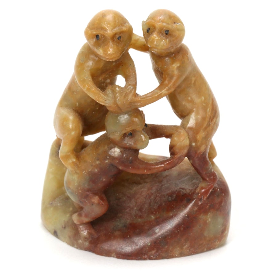 Chinese "Lucky Monkeys" Carved Soapstone Figurine