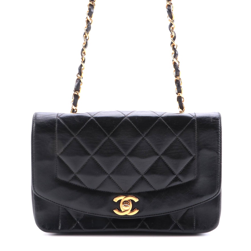 Chanel Diana Flap Bag in Quilted Black Lambskin Leather