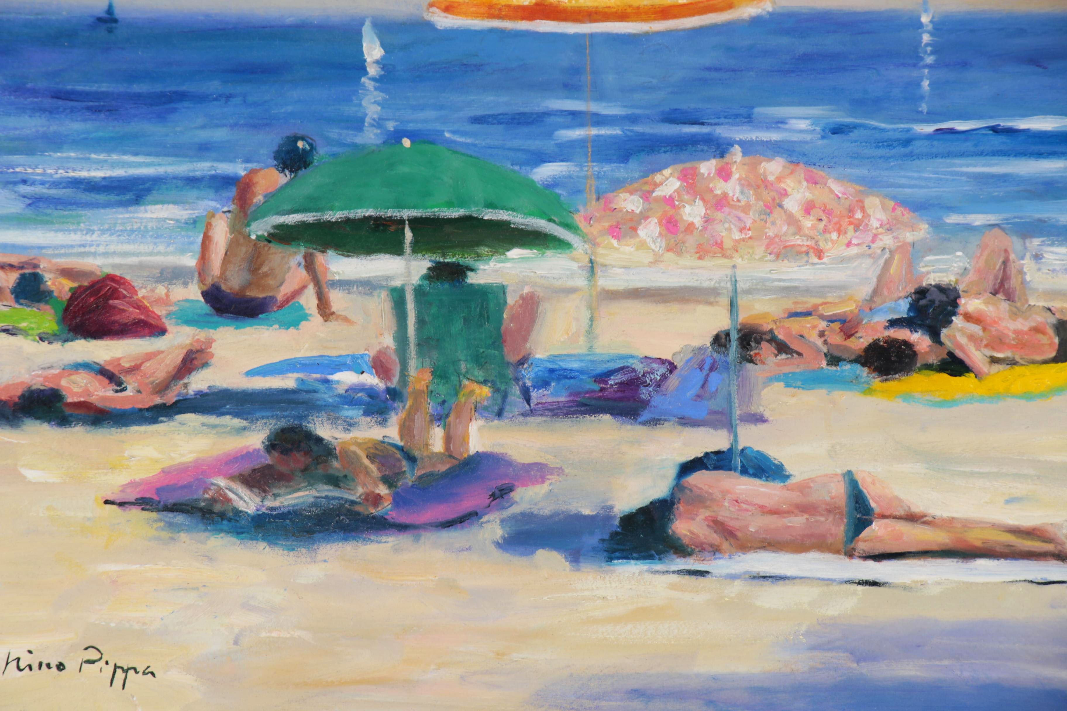 Nino Pippa Oil Painting "French Riviera - St. Tropez Beach Scene," 2012