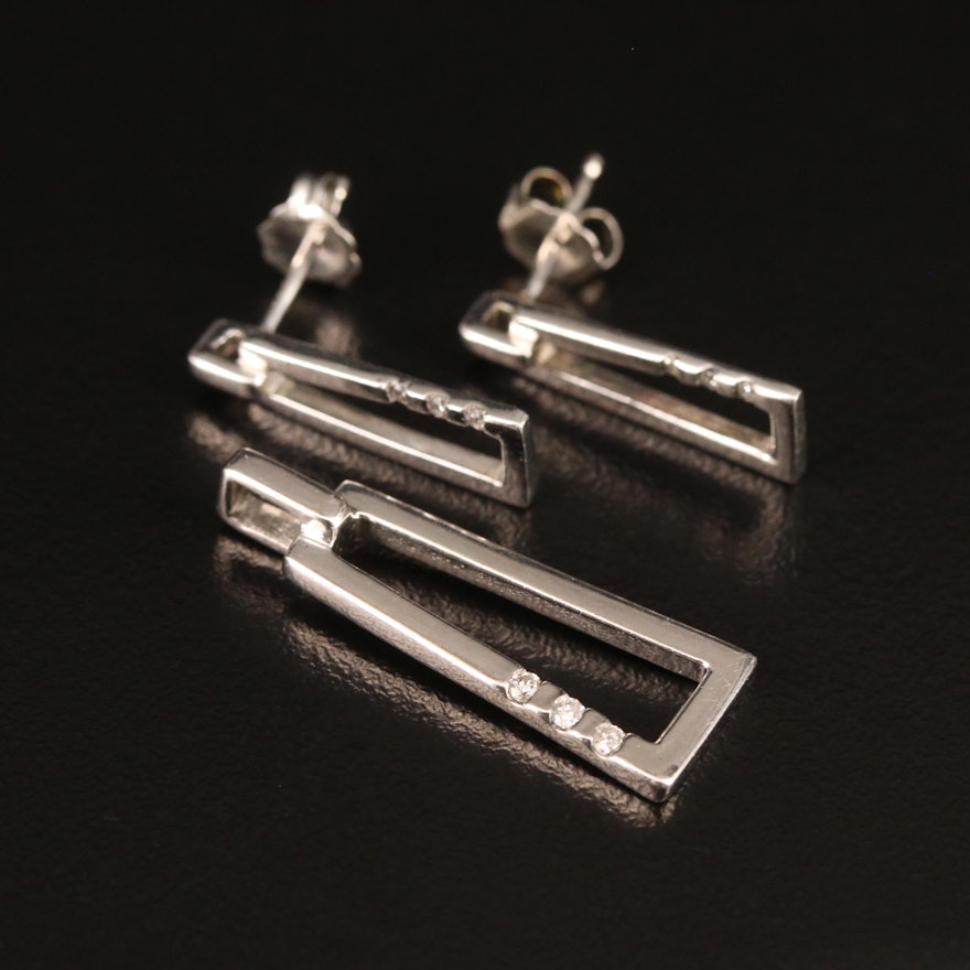 Sterling Diamond Earring and Pendant Set