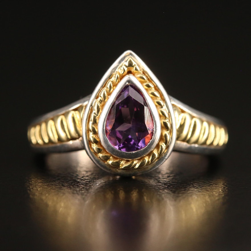 Krementz Sterling Silver Amethyst Ring with 18K Accents