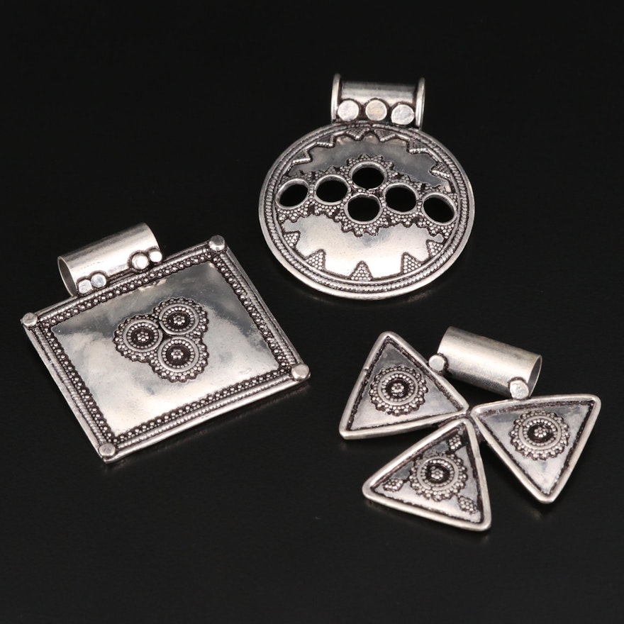 Sterling Silver Geometric Pendants with Granulated Details