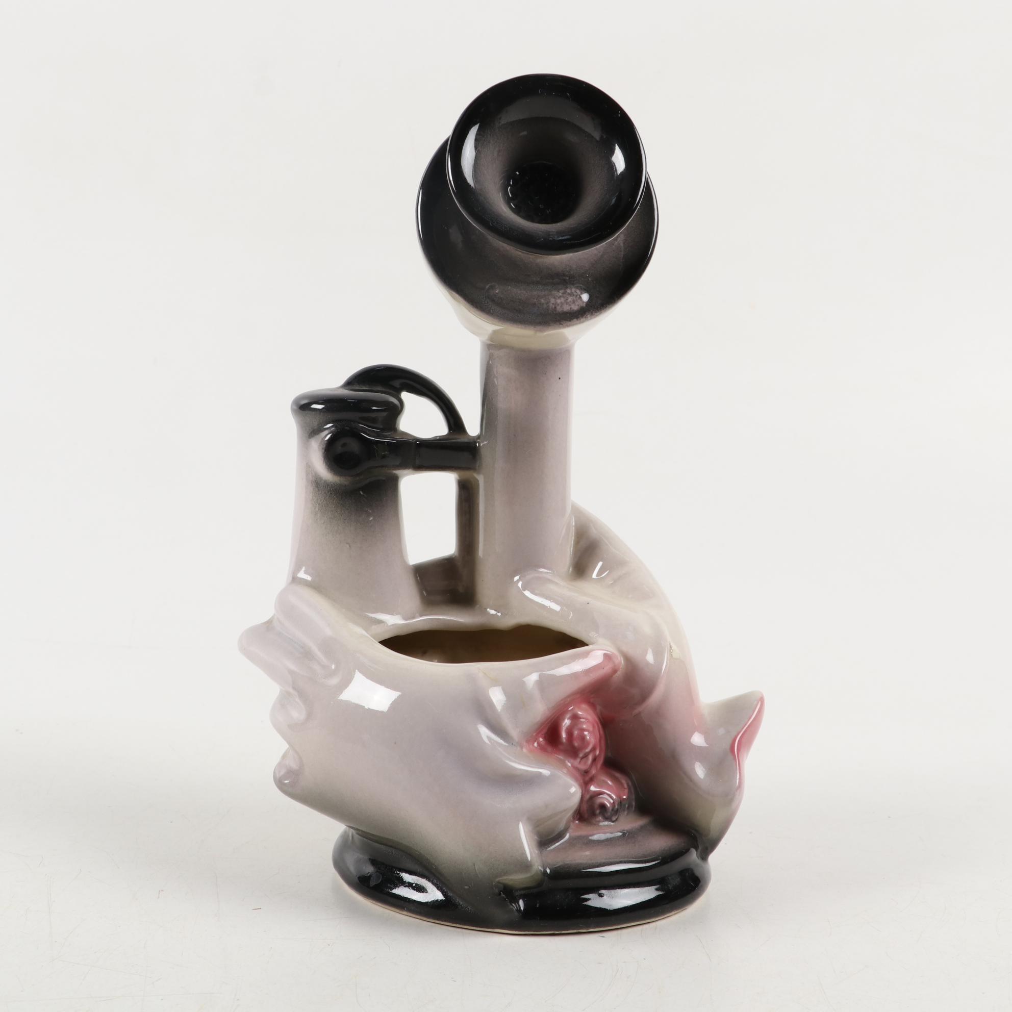 Hull Pottery Figural Telephone and Cello Planters with Ceramic Elephant Planter