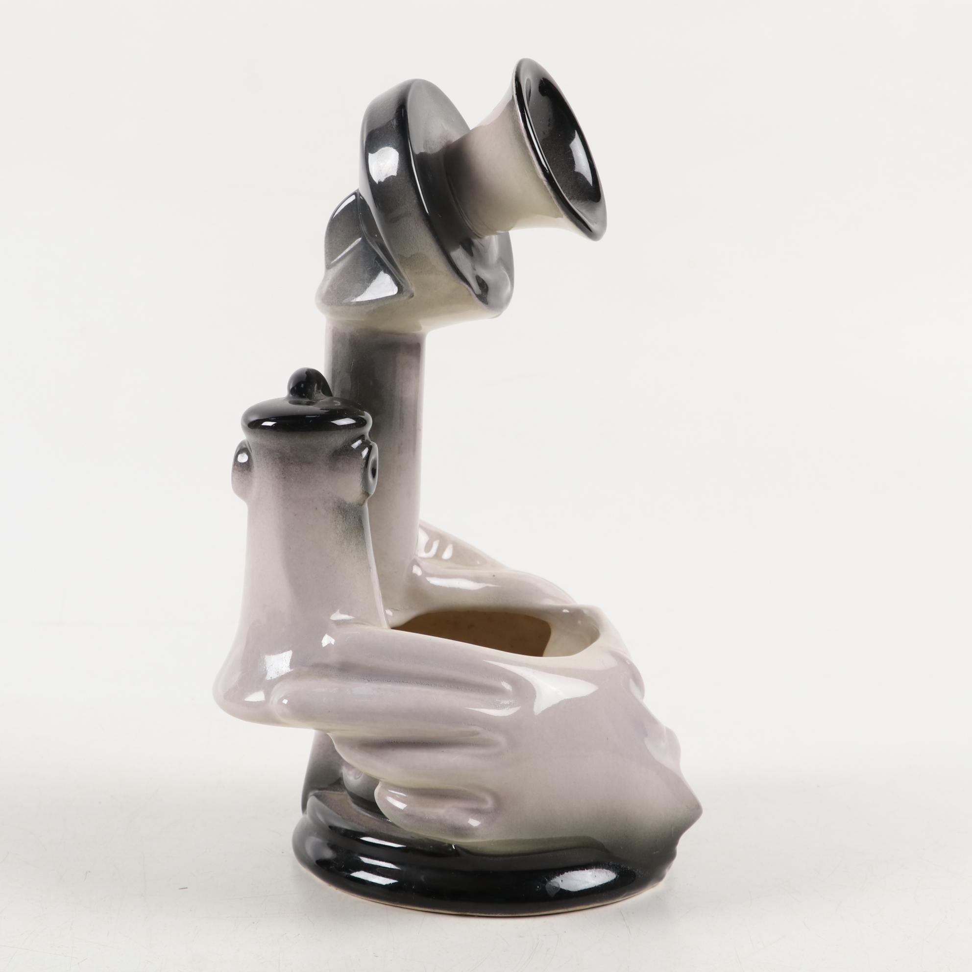 Hull Pottery Figural Telephone and Cello Planters with Ceramic Elephant Planter