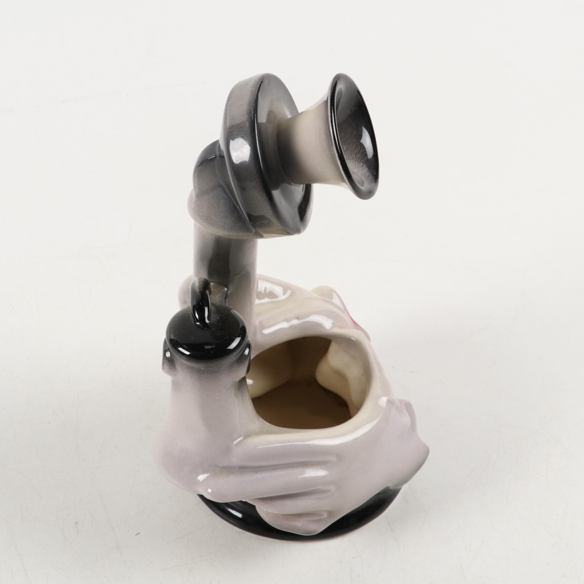 Hull Pottery Figural Telephone and Cello Planters with Ceramic Elephant Planter