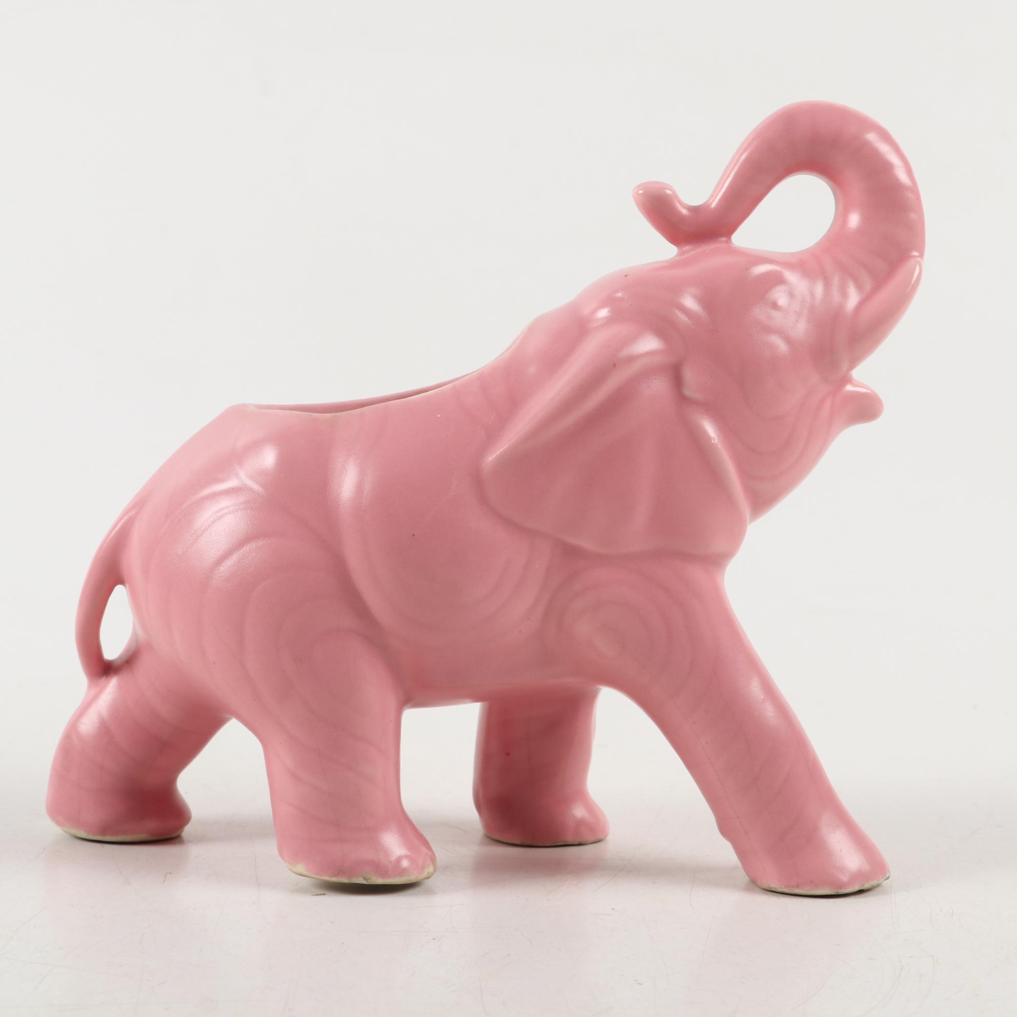 Hull Pottery Figural Telephone and Cello Planters with Ceramic Elephant Planter