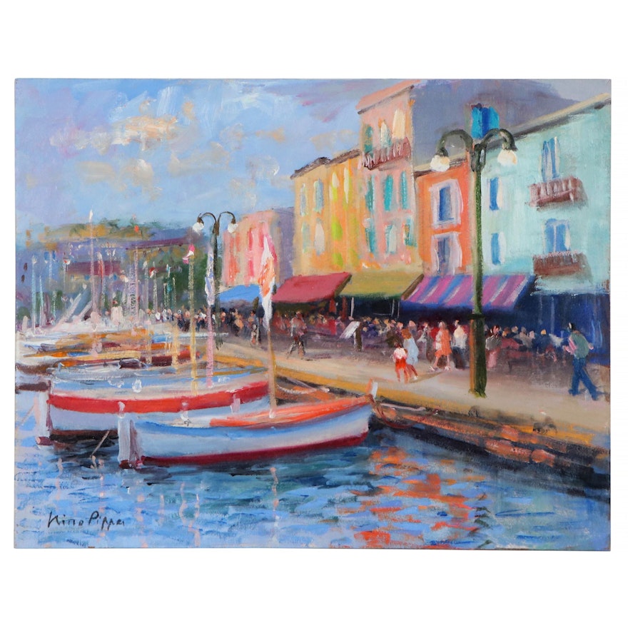 Nino Pippa Oil Painting "French Riviera-St. Tropez Harbor Scene," 2012