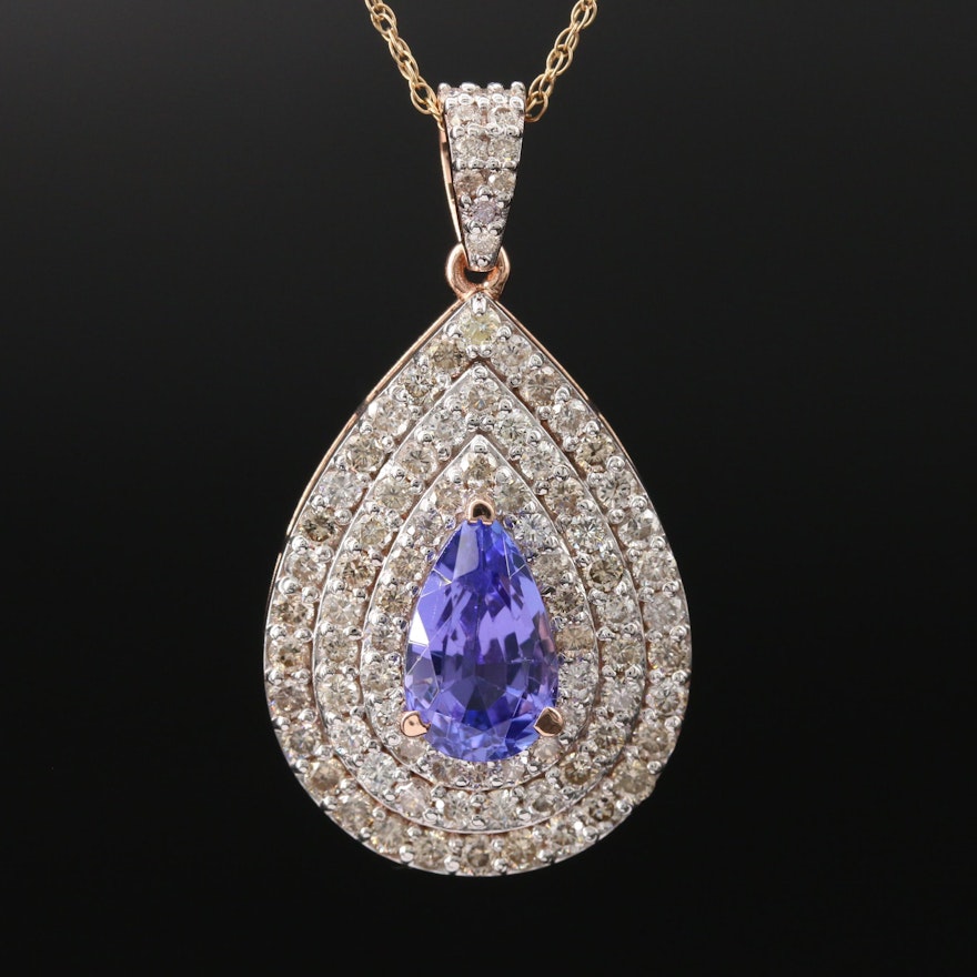 14K 2.40 CT Tanzanite and 1.90 CTW Diamond Teardrop Necklace