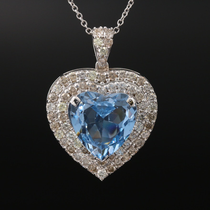 14K 8.77 CT Topaz and 1.80 CTW Diamond Heart Necklace