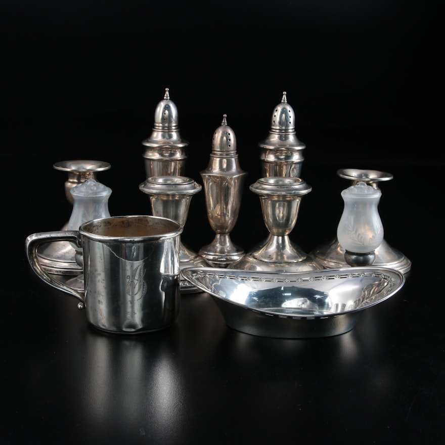 American Weighted Sterling Silver Shakers, Candlesticks and Serveware