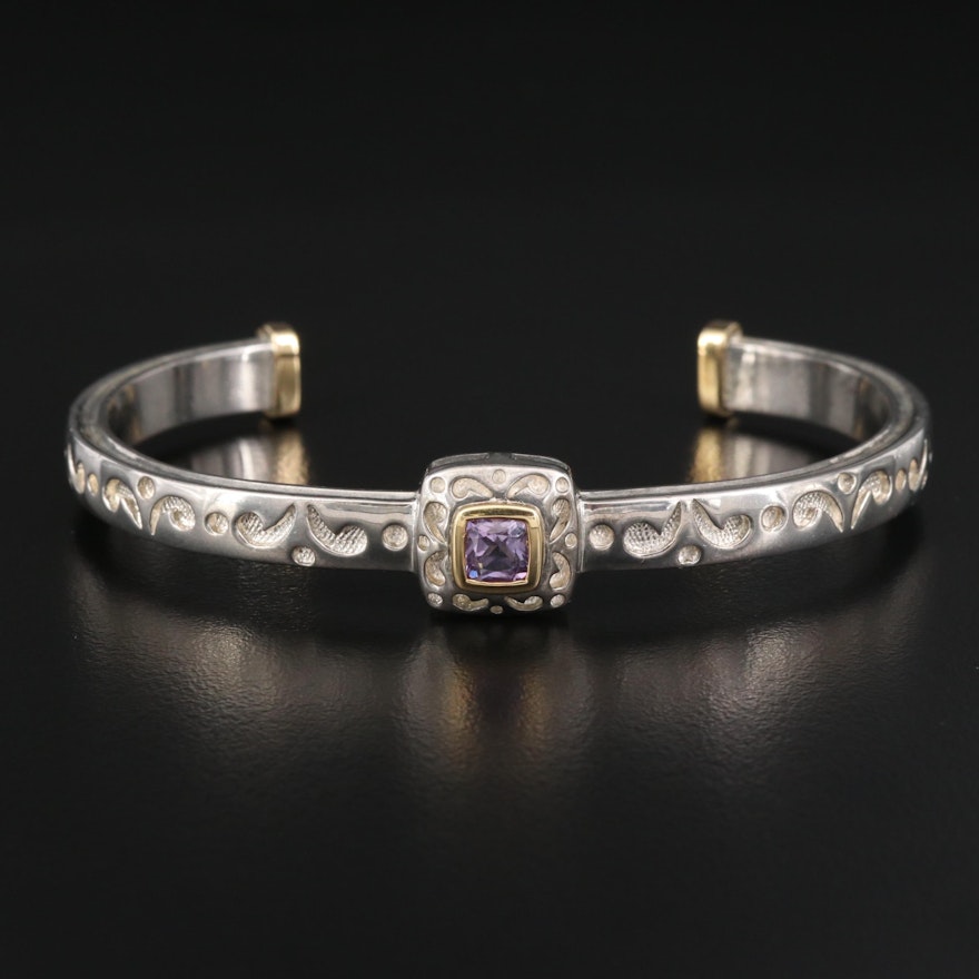 Sterling Silver Amethyst Cuff with 18K Accents