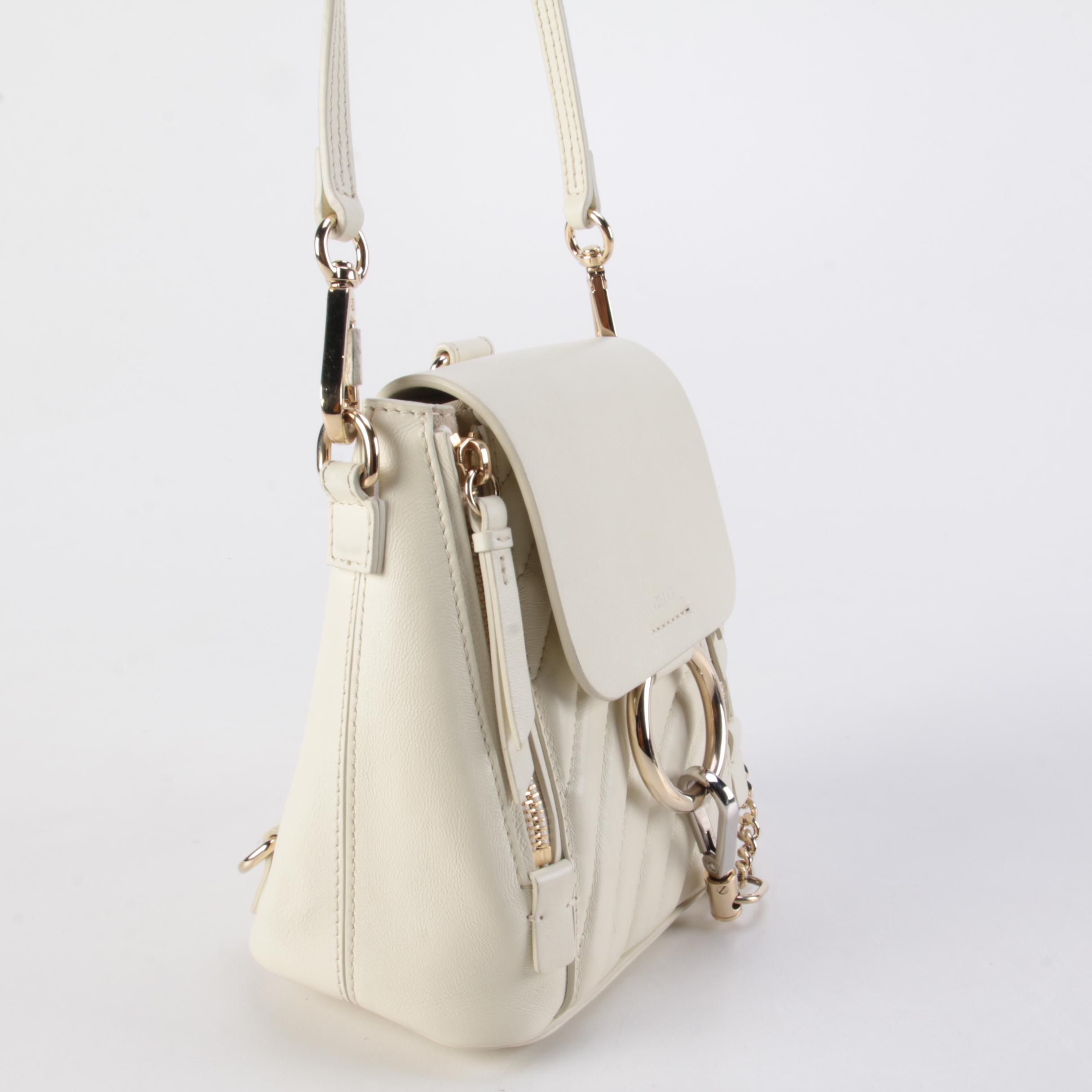 Chloé Faye Mini Backpack Purse in Off-White Quilted Leather