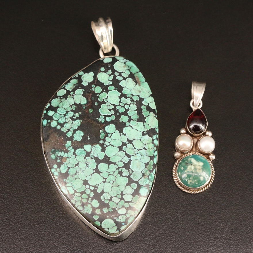 800 Silver Turquoise Pendant and Sterling Gemstone Pendant