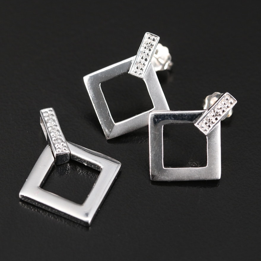 Krementz Sterling Silver Diamond Pendant and Earring Set