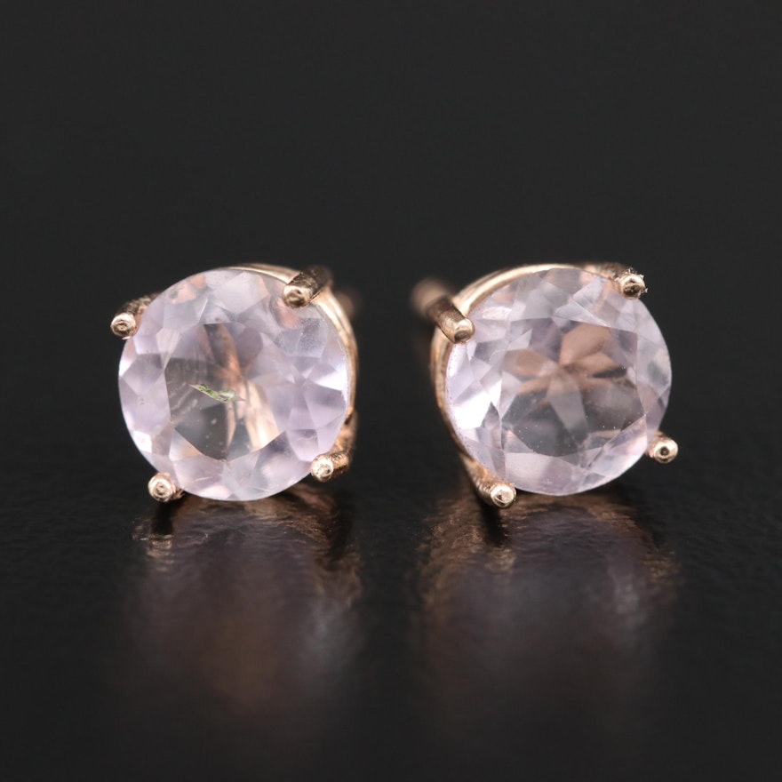 14K Rose Quartz Stud Earrings