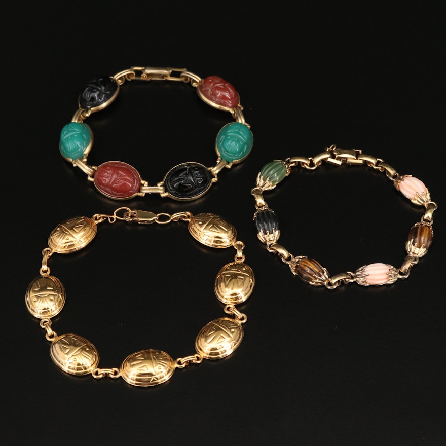 Scarab Bracelets and Wells Multi-Gemstone Bracelet Including Sterling