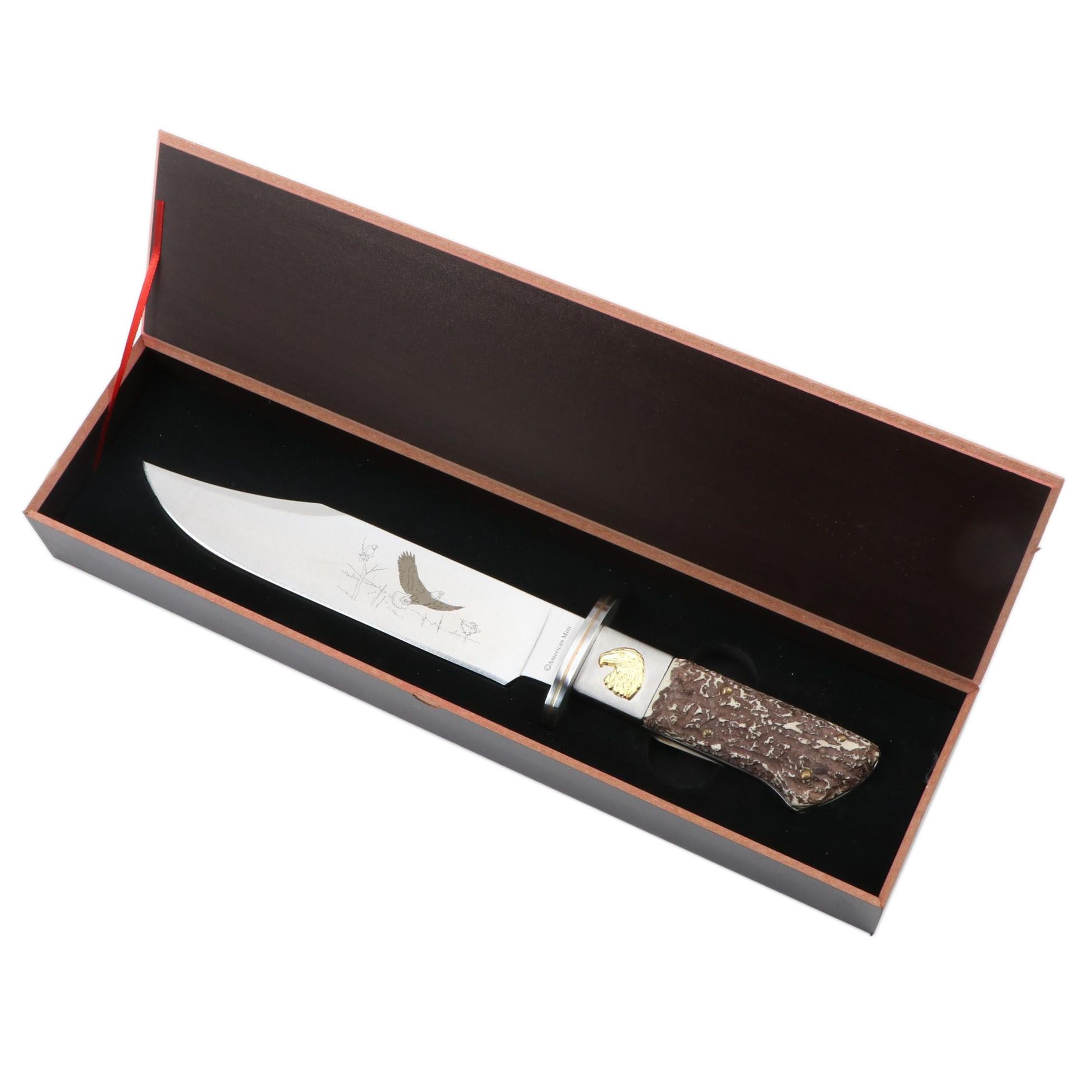 American Mint "Bald Eagle" Hunting Knife with Wooden Display Case