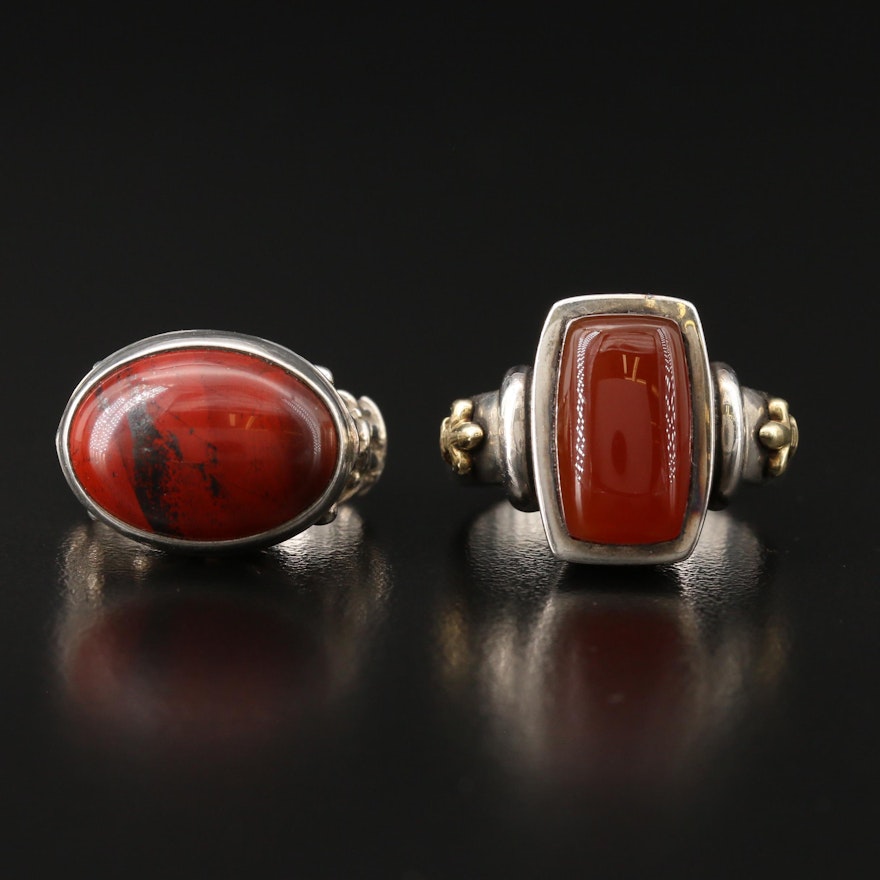 Sterling Carnelian and Jasper Rings Featuring Claudia Agudelo and 18K Accents