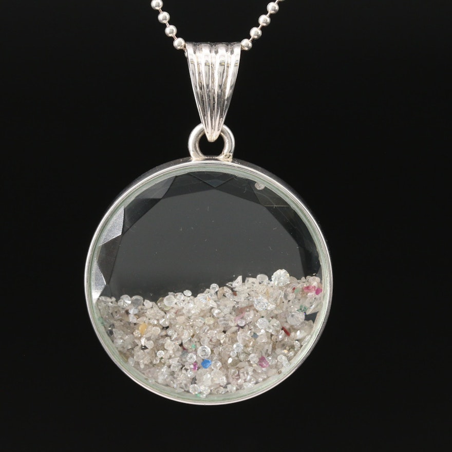 Sterling Silver Diamond and Gemstone and More Floating Pendant Necklace