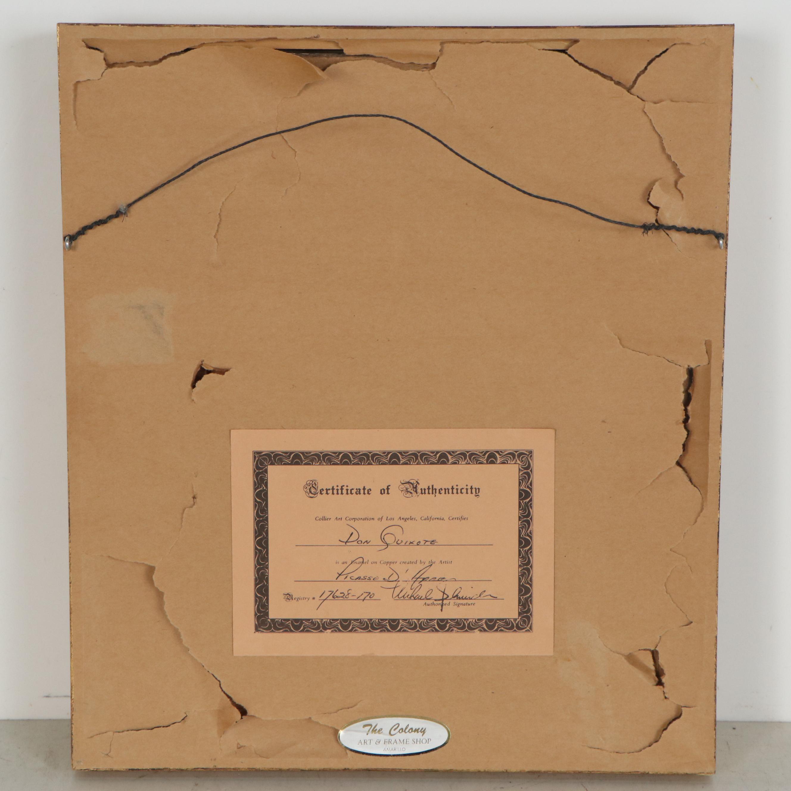 Enamel Painting after Pablo Picasso "Don Quixote," Late 20th Century