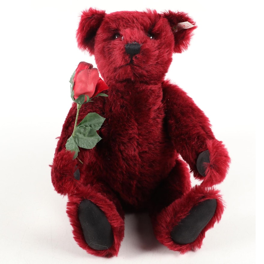 Steiff Dark Red "Dew Drop Rose" Mohair Teddy Bear, 1999